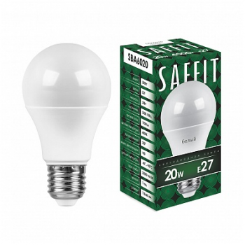 Лампа светодиодная "Saffit SBA6020" А60, Е27, 20т, 4000К, 2000Лм, матовая