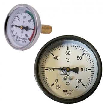 Термометр биметаллический D100 L100мм осевой 0+120гр