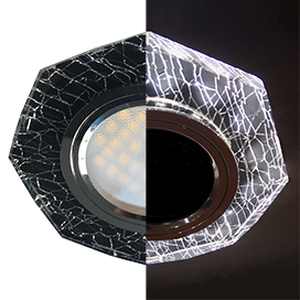 Светильник потолочный MR16 LD1652 GU5.3 Glass Ecola  встр. Стекло с подсветкой 8-угольник с прямыми гранями Колотый лед на черном / Хром 25x90 (кd74)  [SE1652EFF.]