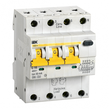 Автоматический Выключатель, Дифференциального тока АВДТ 34 16А 30мА с характеристикой С "ИЭК"