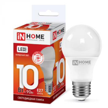 Лампа светодиодная A60 10Вт " LED-A60-VC" Е27 220В 6500К 900Лм, IN HOME
