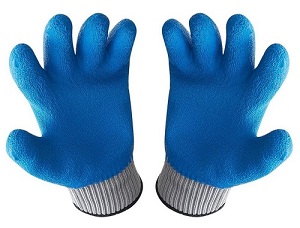 Перчатки утепленные, серые с синим латексом