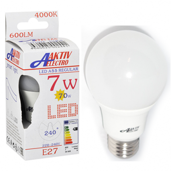 Лампа светодиодная A60  7Вт "LED-A55-Regular" Е27 220В 4000К 600Лм матовая