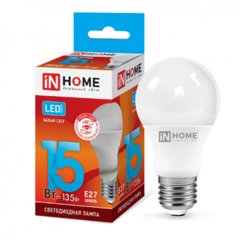 Лампа светодиодная A60 15Вт "IN HOME LED-A60-VC" Е27 220В 4000К 1430Лм