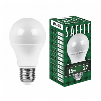 Лампа светодиодная "Saffit SBA6015" А60, Е27, 15Вт, 6400К, 1500Лм, матовая