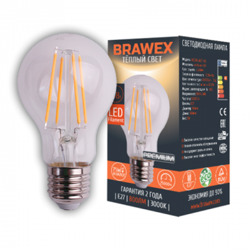 Лампа светодиодная 8Вт BRAWEX Е27 3000К 800Лм
