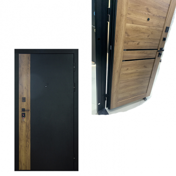 Дверь входная "Родина Wood",850*2050*120мм,правая,металл -"Черный/2-х цветный",МДФ "Ясень белый/черный матовый"