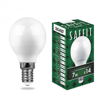 Лампа светодиодная "Saffit SBG4507" Е14, 7Вт, 220В, 6400К, шар