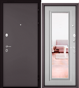 Дверь входная "Mass 90", 960*2050*90мм, правая, металл -"Букле графит", МДФ "Дуб белый матовый", зеркало Больдорс