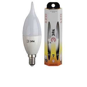 Лампа светодиодная "ЭРА" LED smd ВXS 7Вт, 827, E14, 220В свеча на ветру, мягкий белый свет