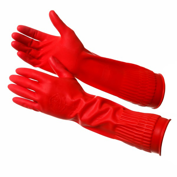 Перчатки красные, хозяйственные латексные, размер М