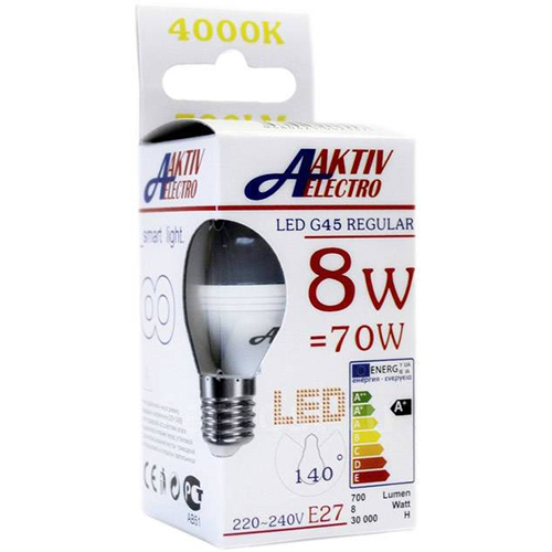 Лампа светодиодная  8Вт &quot; LED-G45-Regular&quot; Е27 220В 4000К 700Лм шар матовый