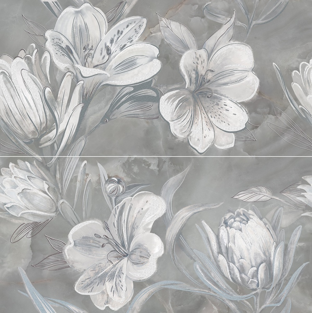 Панно керамическое настенное &quot;OPALE GREY FLOWER&quot; 402*505мм, серый цветы